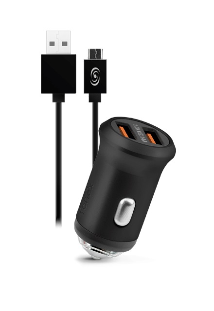 Fonex-Car charger set 2xUSB-A/Micro USB, 2.1 A, 10 W, black