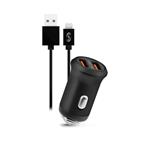 Fonex-Car charger set 2xUSB/Lightning, 2.1 A, 10 W, black