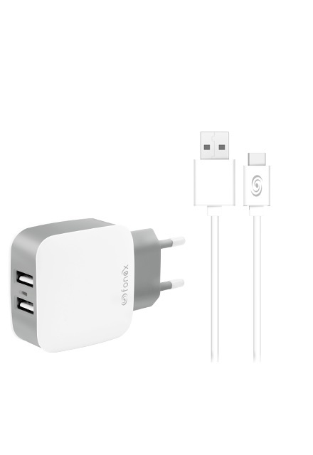 Fonex - Cestovná nabíjacia sada 2xUSB-A/USB-C, 2,1 A, 10 W, biela