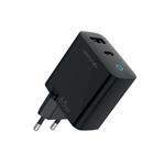 Fonex - Cestovný adaptér USB-C/USB-A, PD, 65 W, čierna