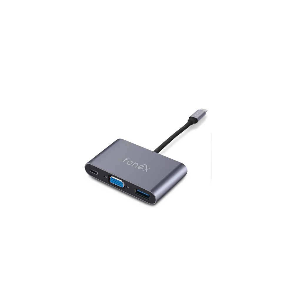 Fonex - USB hub USB-C/VGA,USB, sivá