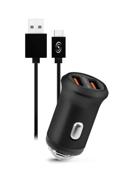 Fonex - Nabíjacia sada do auta 2xUSB-A/USB-C, 2,1 A, 10 W, čierna