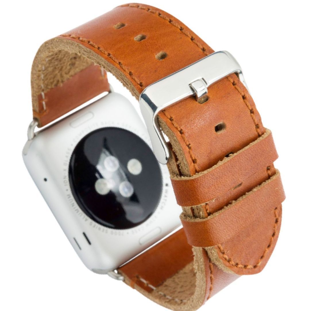 MODE - Kožený remienok Copenhagen pre Apple Watch 42/44 mm, dark saddle brown/silver