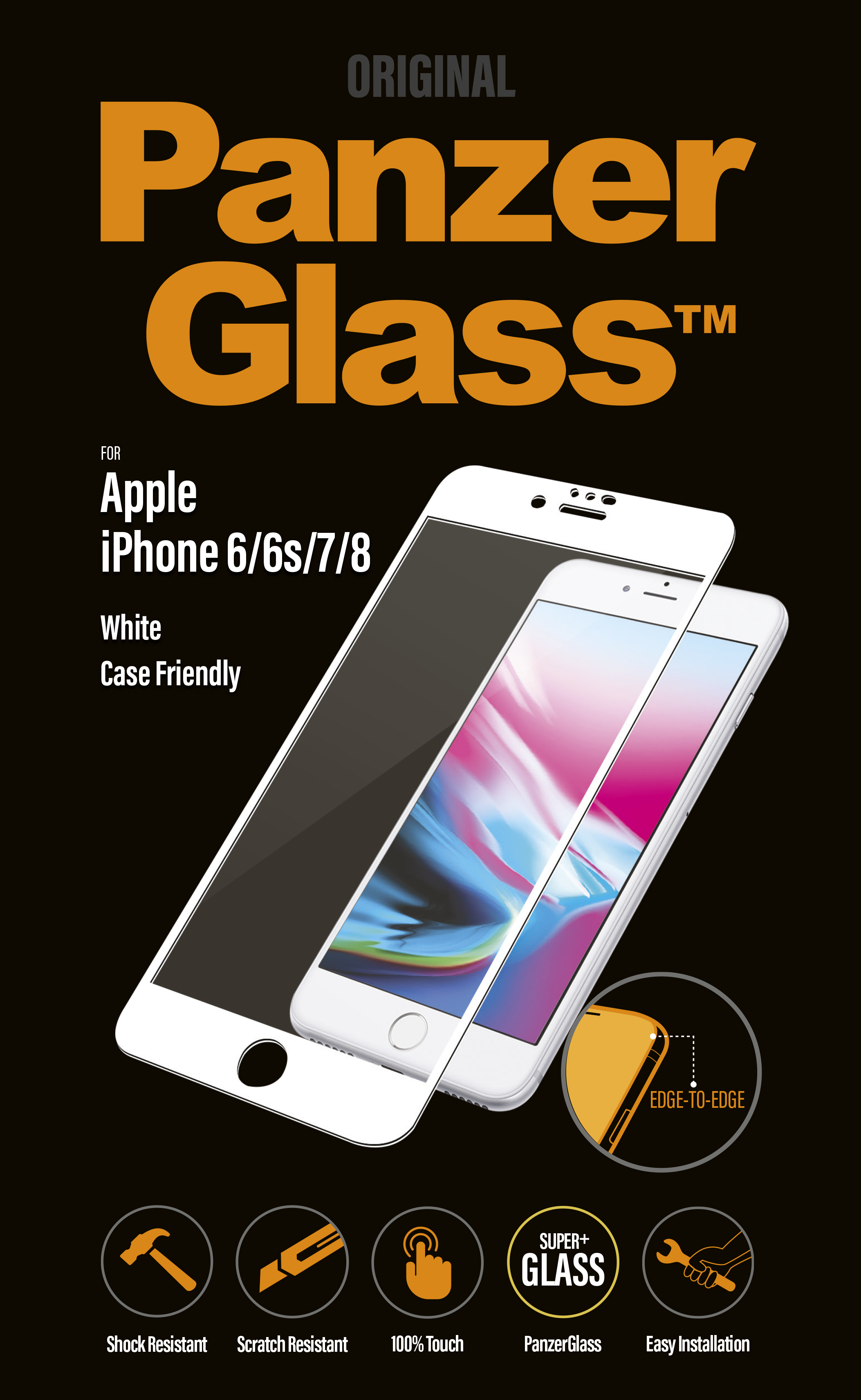 PanzerGlass - Tvrdené sklo Case Friendly pre iPhone 8/7/6S/6, biela