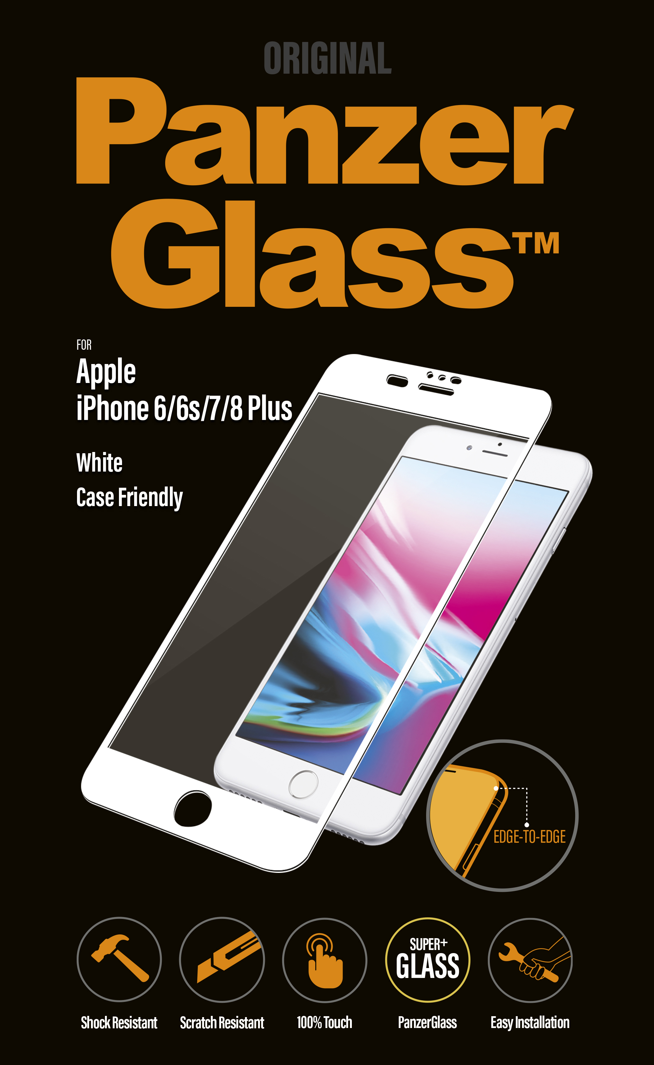 PanzerGlass - Tvrdené sklo Case Friendly pre iPhone 8/7/6S/6 Plus, biela