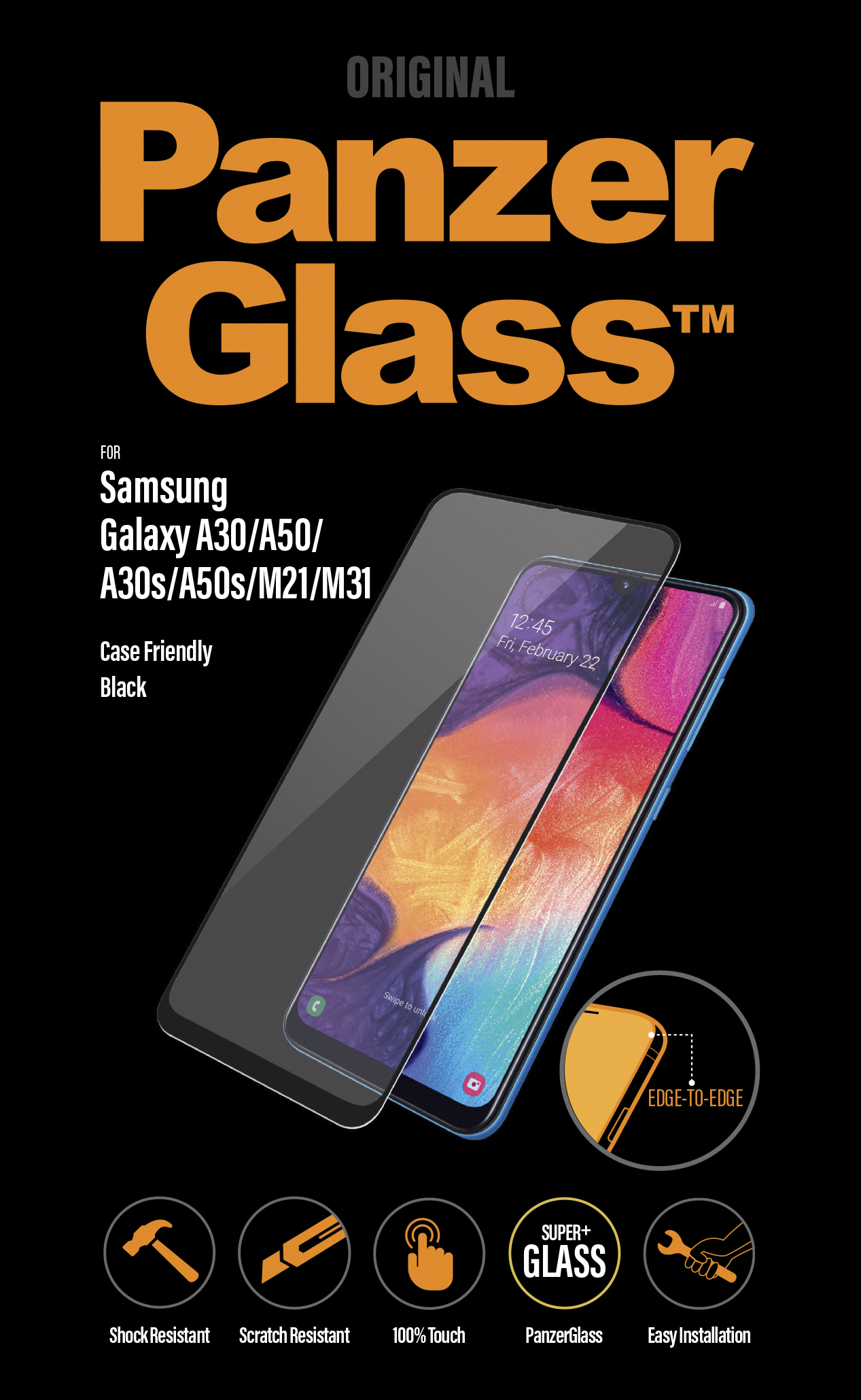 PanzerGlass - Tvrdené sklo Case Friendly pre Samsung Galaxy A50/A30, čierna