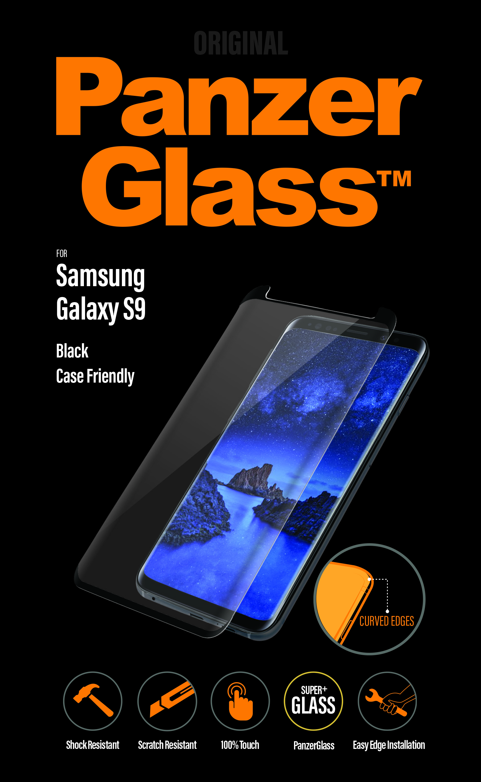 PanzerGlass - Tvrdené sklo Case Friendly pre Samsung Galaxy S9, čierna