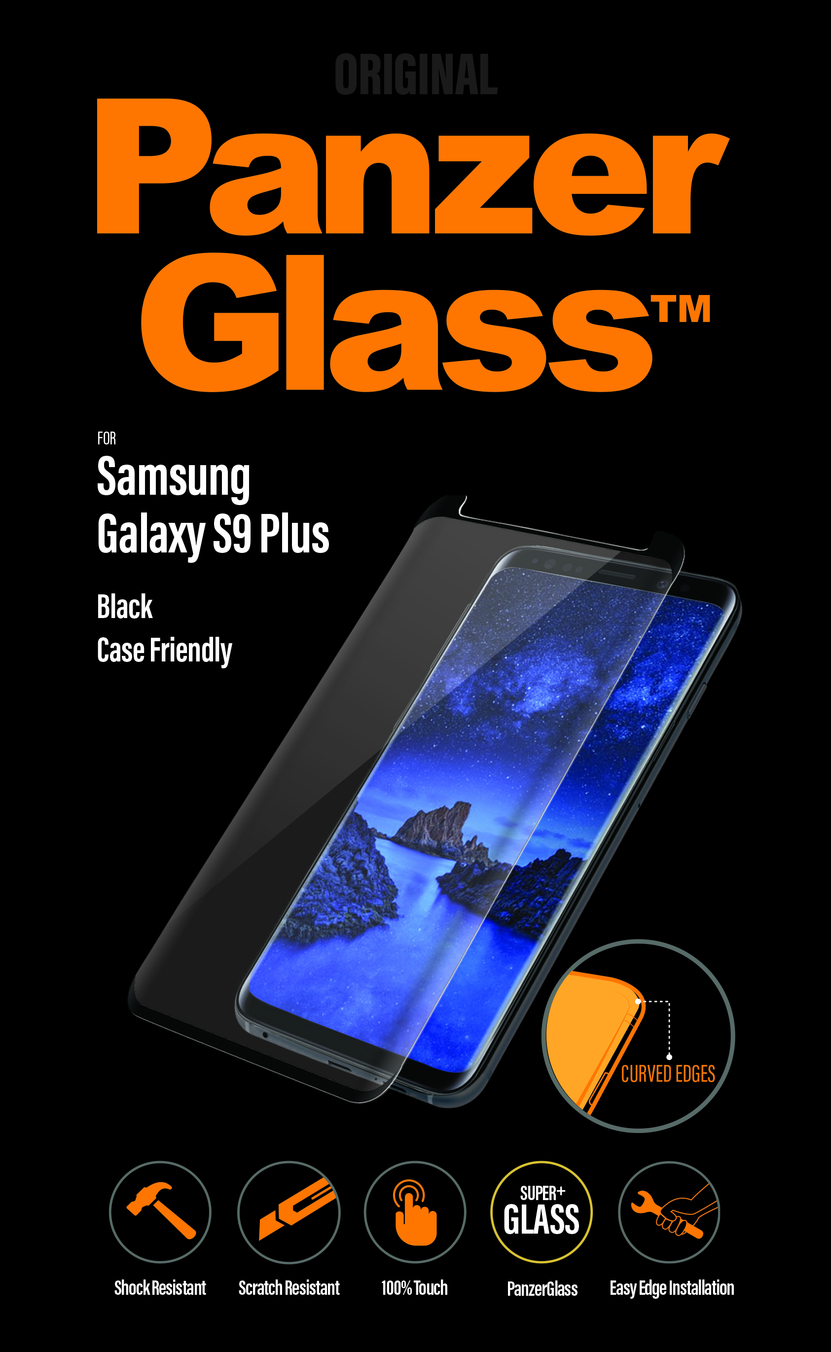 PanzerGlass - Tvrdené sklo Case Friendly pre Samsung Galaxy S9 Plus, čierna