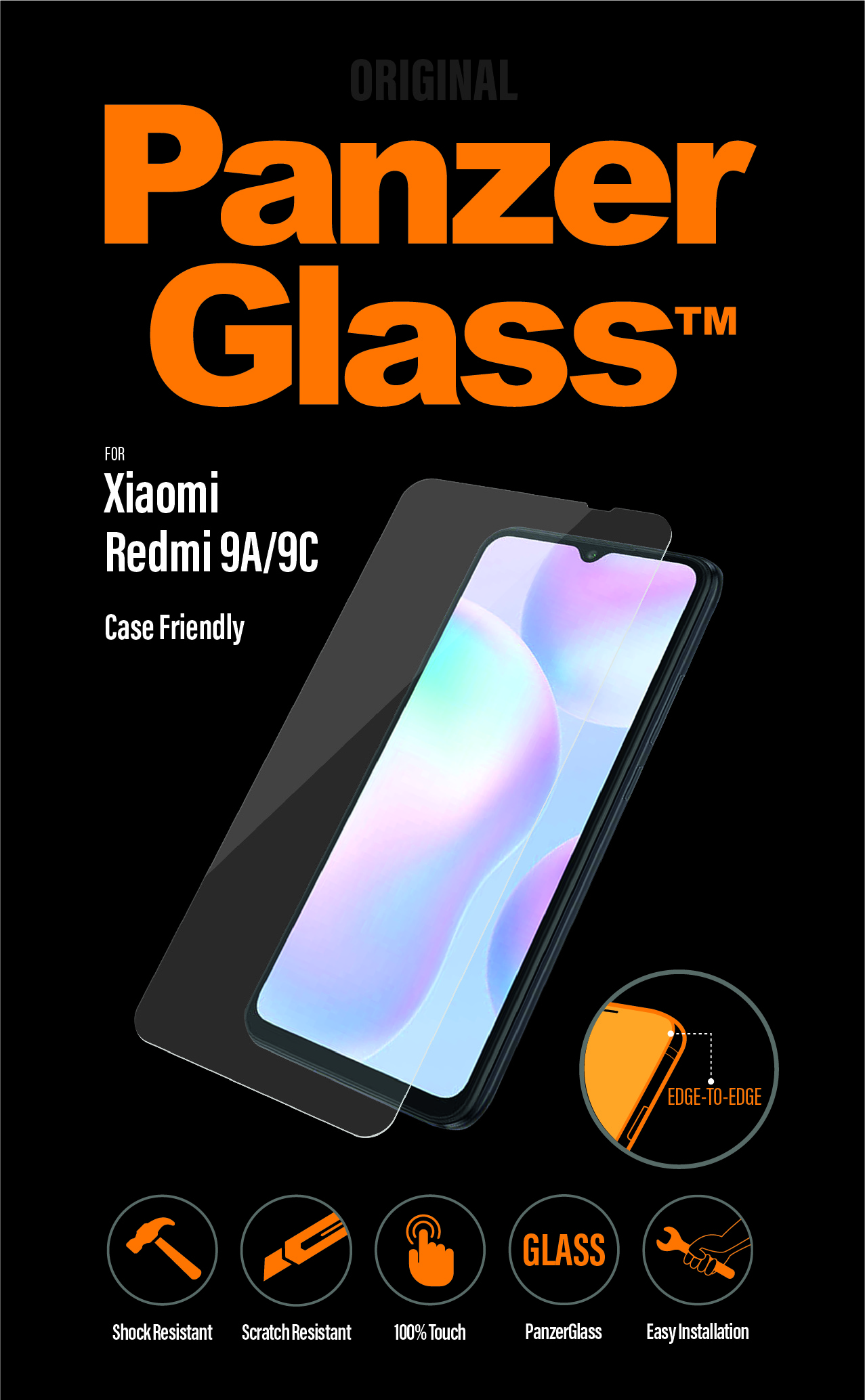 PanzerGlass - Tvrdené sklo Case Friendly pre Xiaomi Redmi 9A/9AT/9C, čierna