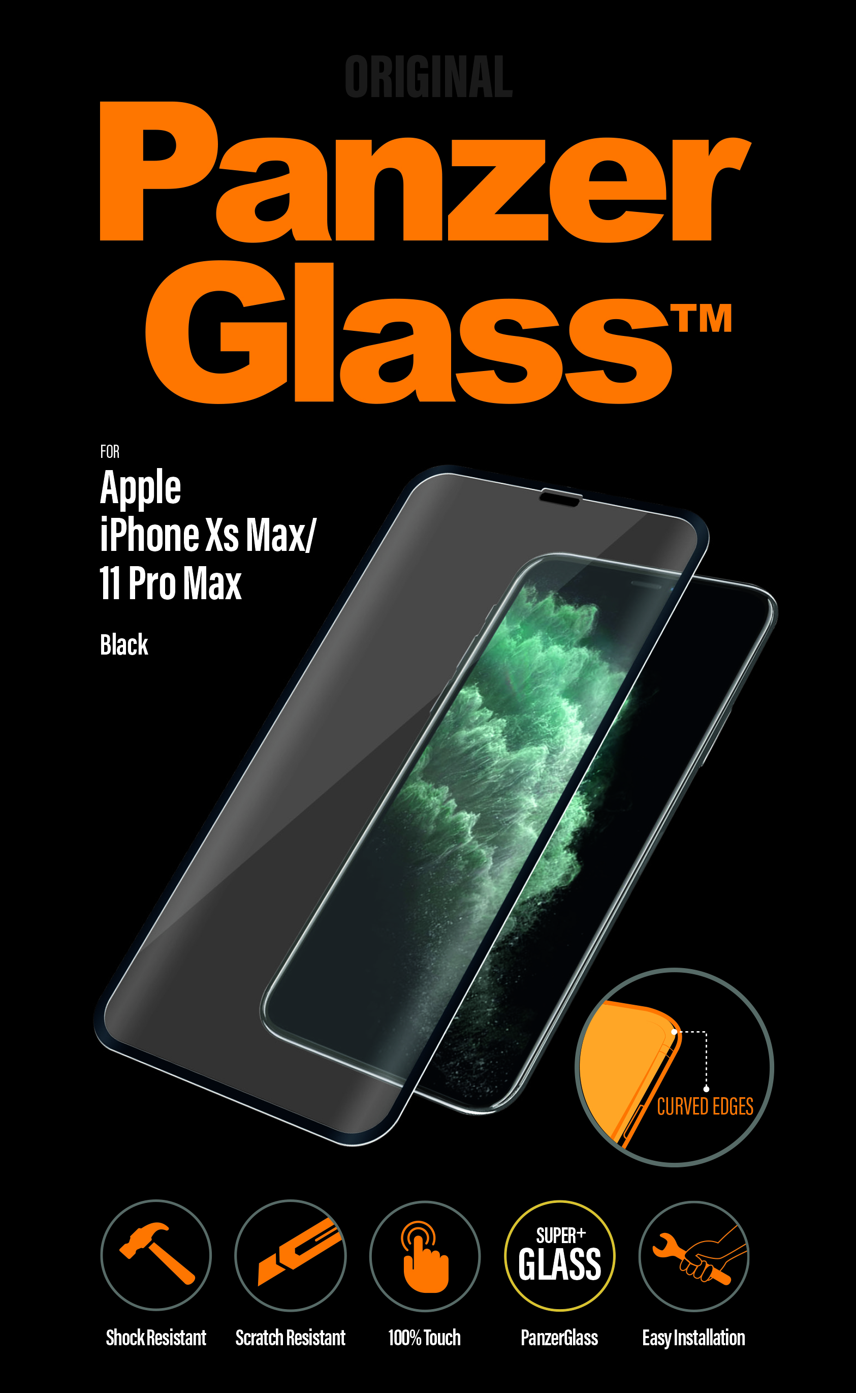 PanzerGlass - Tvrdené sklo Curved Edges pre iPhone 11 Pro Max/Xs Max, čierna