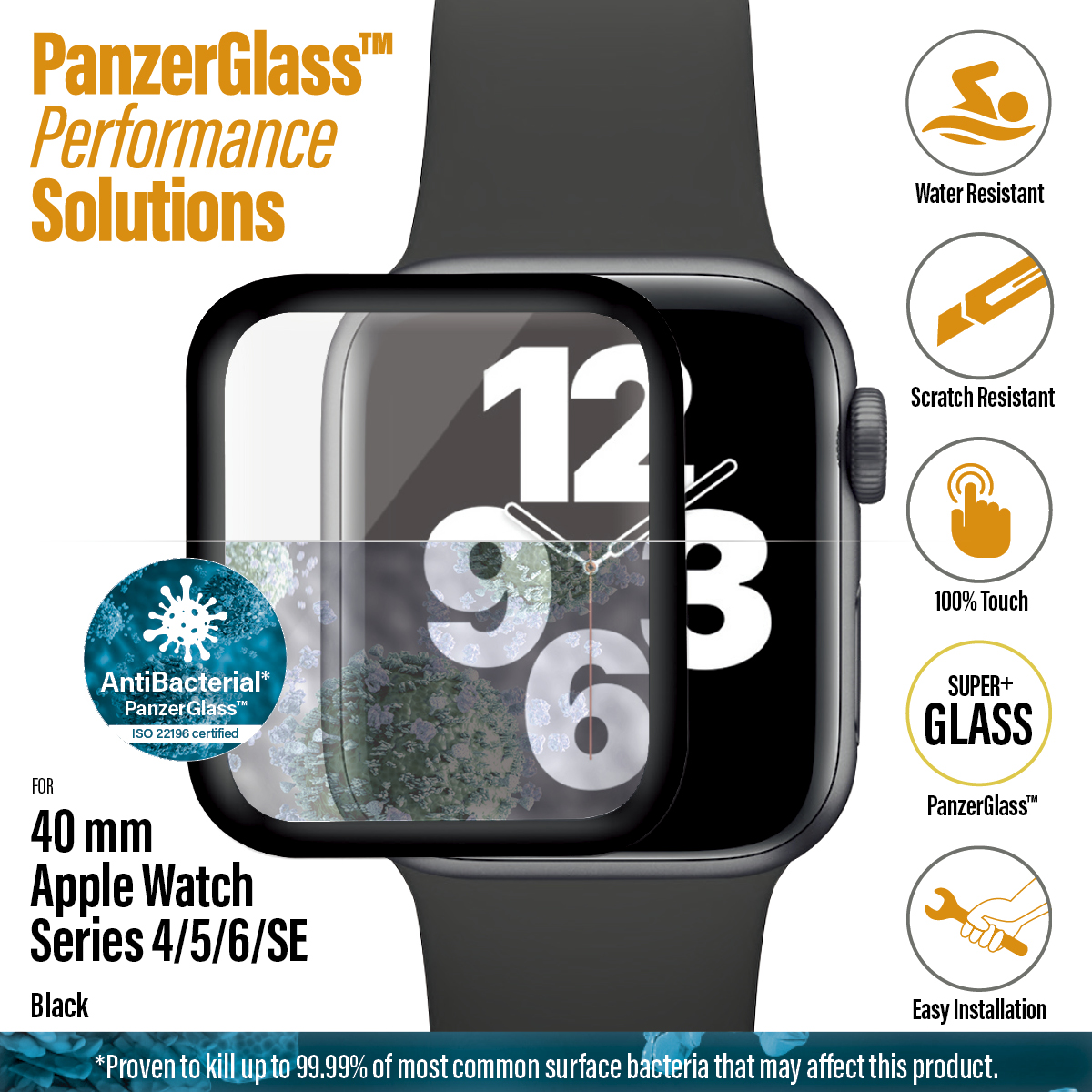 PanzerGlass - Tvrdené sklo Curved Glass pre Apple Watch SE/6/5/4 40 mm, čierna