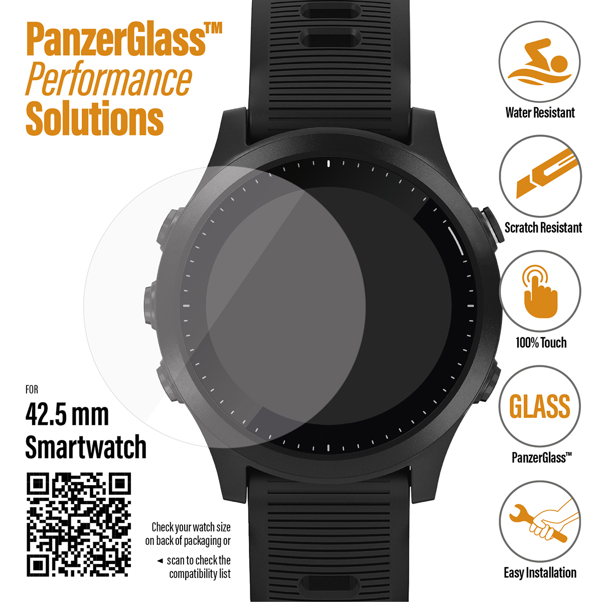 PanzerGlass - Tvrdené sklo Curved glass pre SmartWatch 42,5 mm, číra
