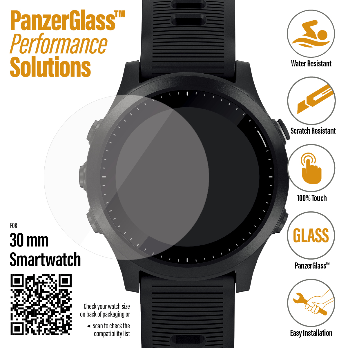 PanzerGlass - Tvrdené sklo pre Smartwatch 30 mm, čierna