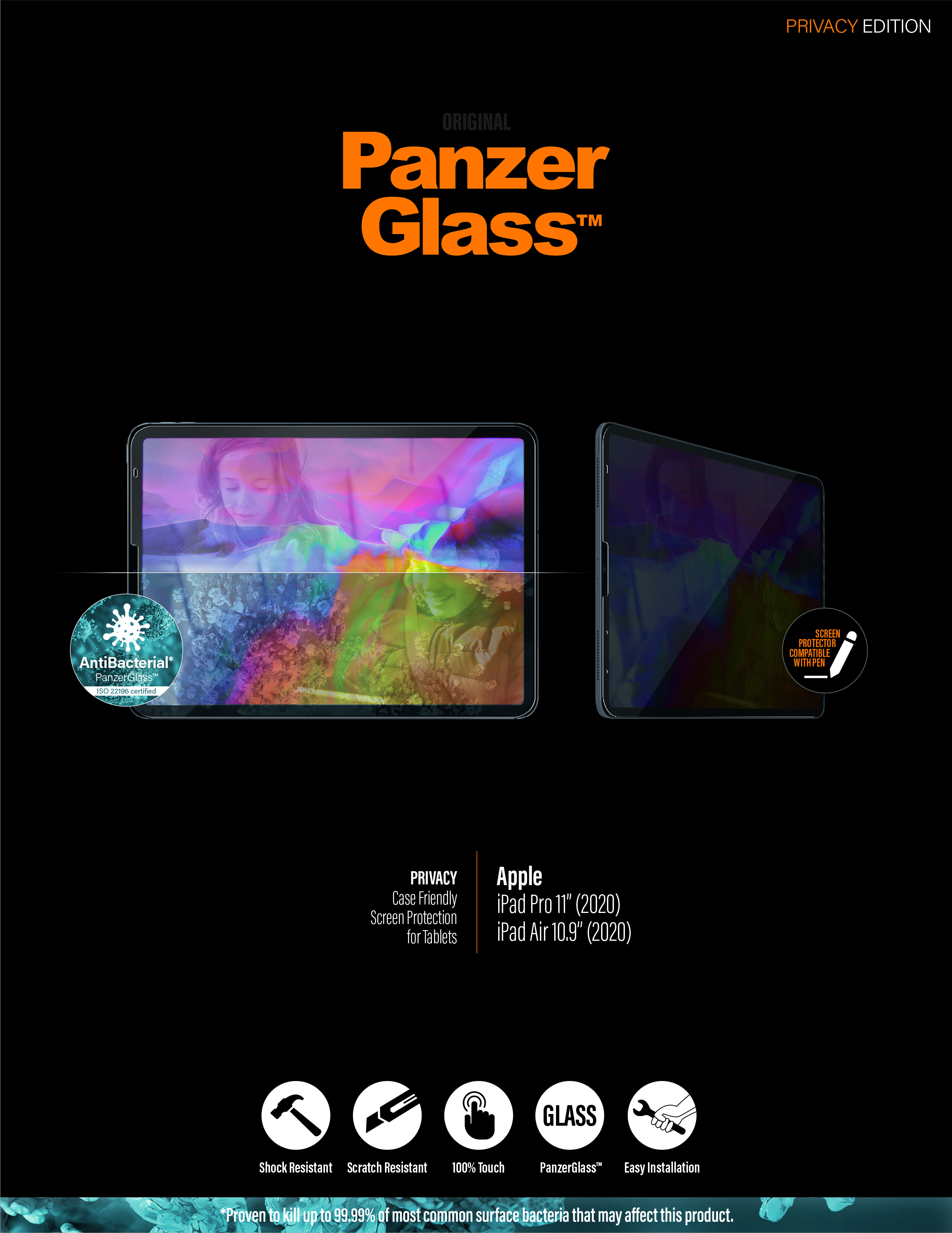 PanzerGlass - Tvrdené sklo Privacy pre Apple iPad Pro 11'' (2020/2021)/Air 10,9'' (2020), číra