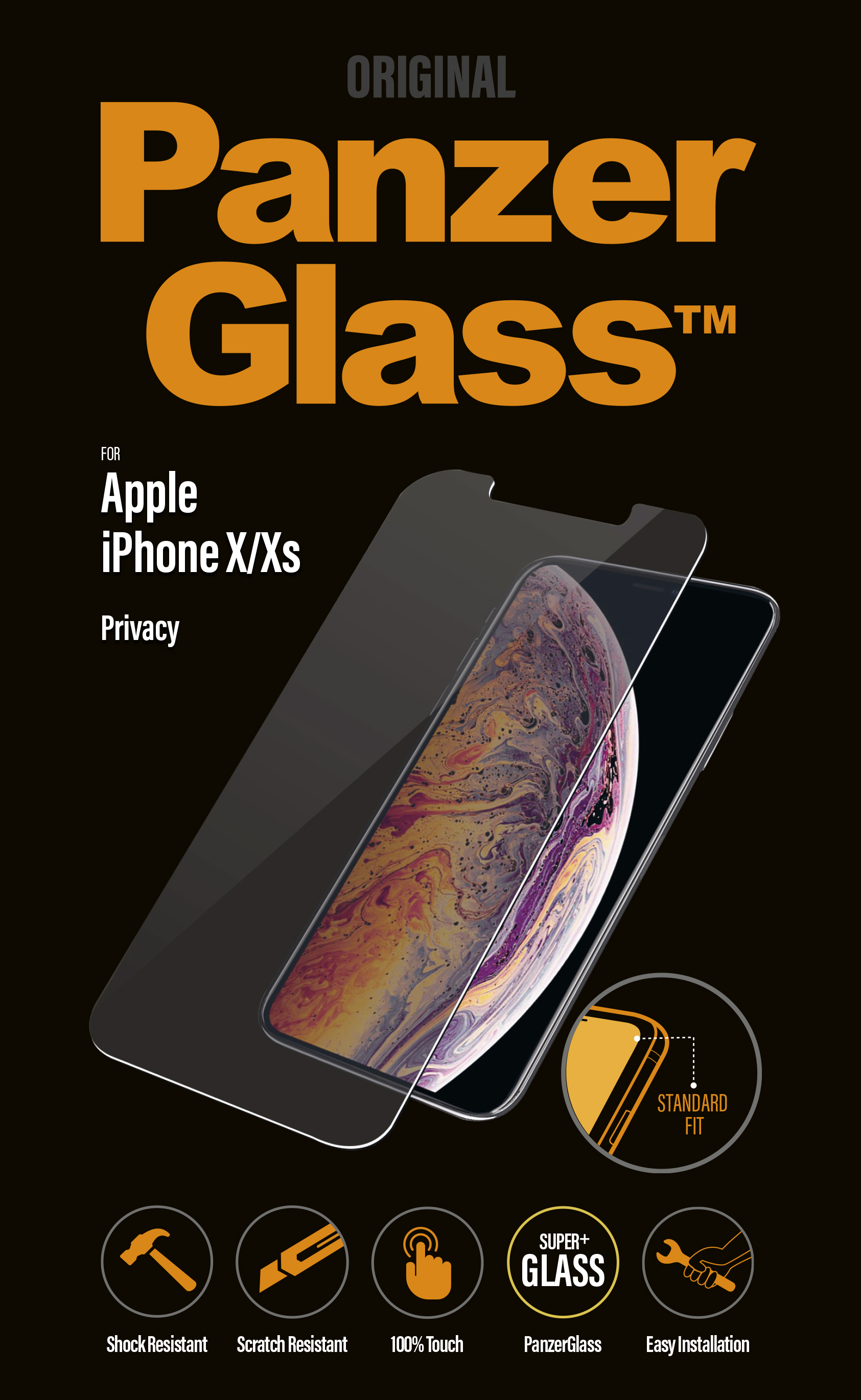 PanzerGlass - Tvrdené sklo Privacy Standard Fit pre iPhone XS/X, číra