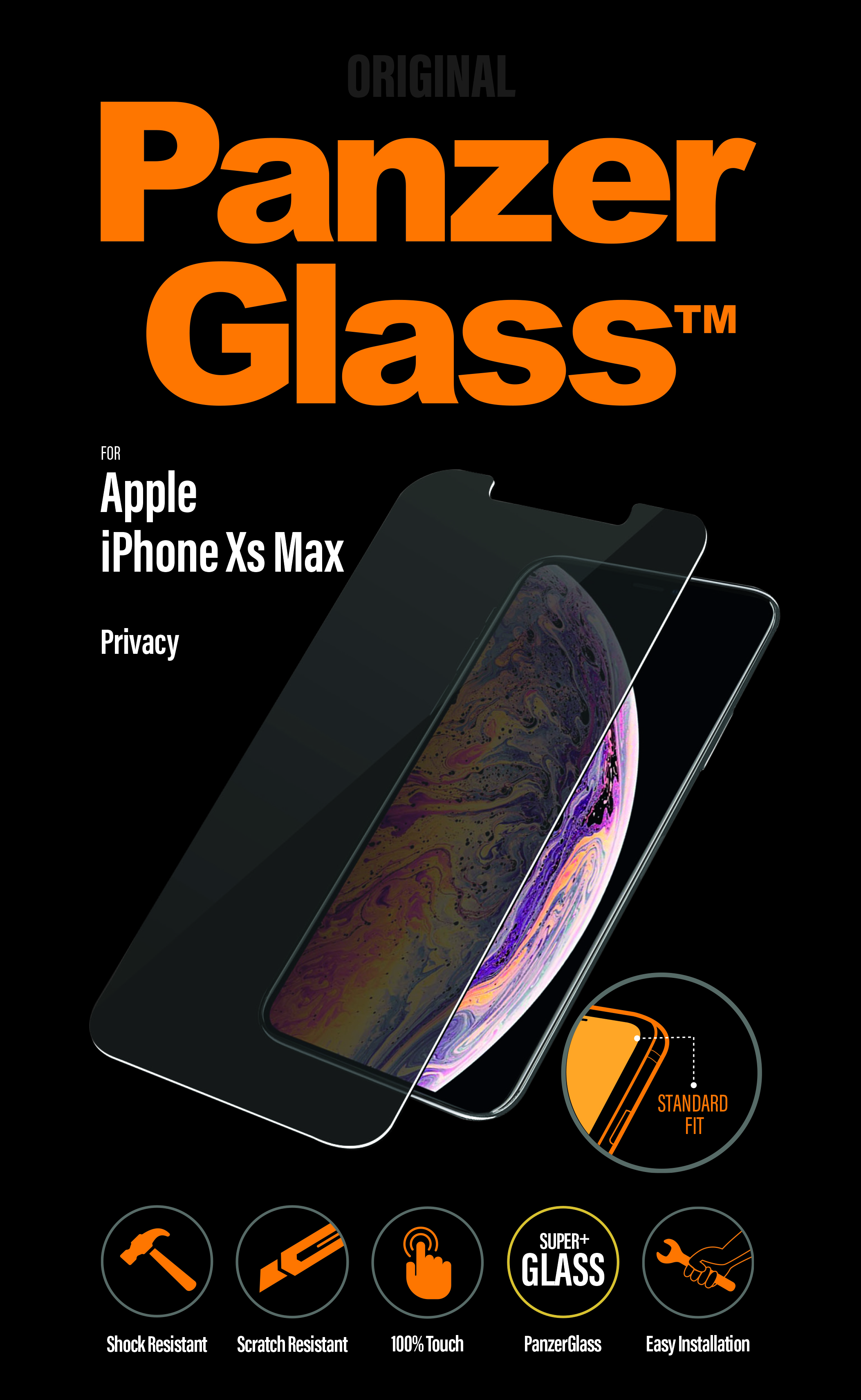 PanzerGlass - Tvrdené sklo Standard Fit Privacy pre iPhone XS Max, číra