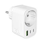 PURO - Viacportový cestovný adaptér 2x USB-C/USB-A/Schuko, PD 30 W, biela