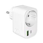 PURO - Viacportový cestovný adaptér USB-C/USB-A/Schuko, PD 20 W, biela
