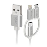 
SBS-Cable USB-C/Micro USB/MFI Lightning, 3 in 1, 1.2 m, white
