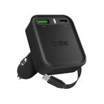 SBS - Car charger with integrated retractable cable, black