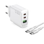 SBS - Cestovná nabíjacia sada 2x USB-C/USB-A, PD 140 W + kábel USB-C, 2 m, biela