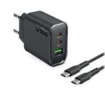 SBS - Cestovná nabíjacia sada 2x USB-C/USB-A, PD 140 W + kábel USB-C, 2 m, čierna