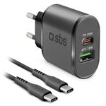SBS - Cestovná nabíjacia sada USB-A/USB-C, PD 20 W, čierna