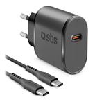 SBS-Cestovní nabíjecí sada USB-C 15 W, kabel USB-C/USB-C, 1 m, černá