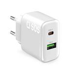 SBS - Cestovný adapatér USB-A/USB-C, PD 70 W, biela