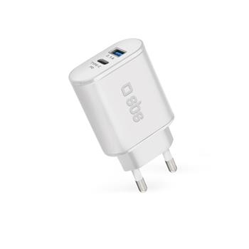 SBS - Cestovný adaptér s technológiou Power Delivery USB-A/USB-C, 20 W, biela