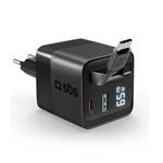 
SBS-LCD travel adapter with integrated GaN cable 2x USB-C/USB-A, 65 W, PD, black
