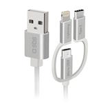 SBS - Nabíjací a Data USB kábel 3 v 1 USB-C/micro-USB/Lightning MFI C-89, 1,2 m, biela