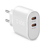 SBS-Travel adapter 2x USB-C, PD, 35 W, white