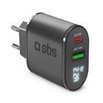 
SBS-Travel adapter with LCD USB-A/USB-C, PD 20 W, black
