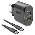 SBS - Travel charger Ultra Fast Charge USB-A/USB-C, PD 20 W, black