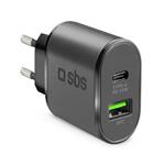 SBS - Travel Charger USB-A AFC/USB-C, PD 25 W, black