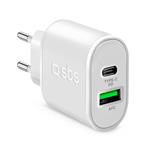 SBS - Travel charger USB-C PD 20 W/USB-A AFC 18 W, white