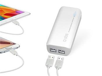 SBS - Záložný zdroj - PowerBank 4400 mAh, 2xUSB, biela